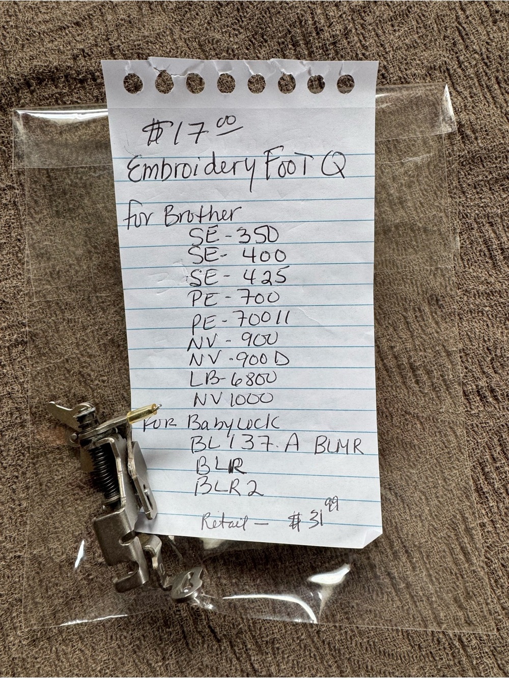 Brother Embroidery Foot Q - Silver